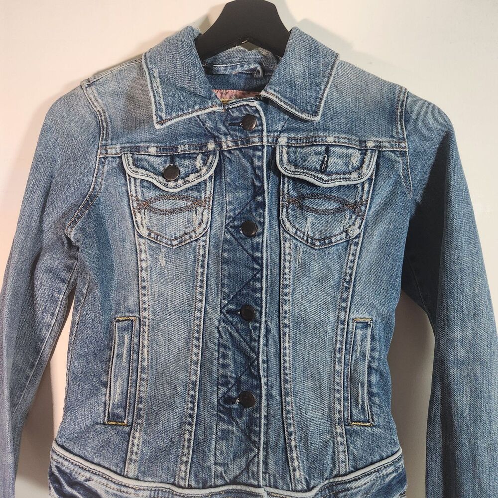 Abercrombie & Fitch Jean Jacket Small Woman Blue Denim Distressed Small - Picture 7 of 12